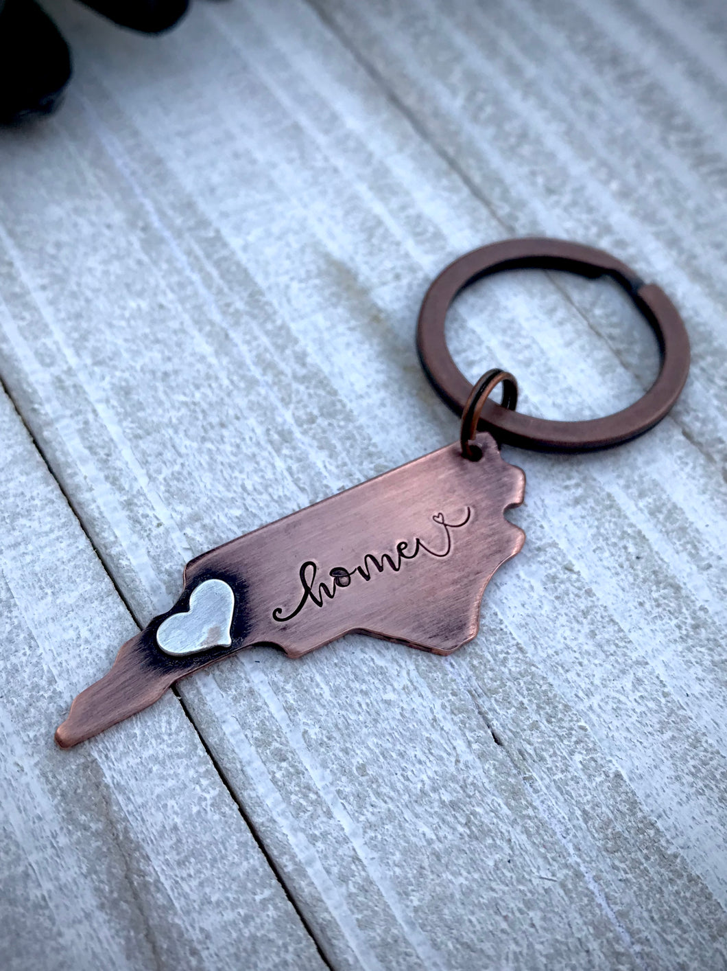 Copper North Carolina Home w/ Silver Heart Keychain