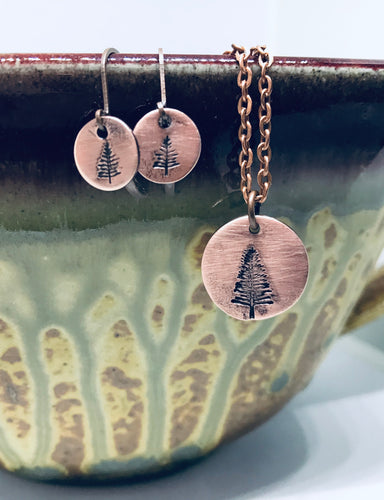 Into the Trees Copper Tree Round Necklace/Earring Set