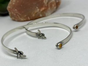 Sterling Silver Dragonfly Amber Reverse Cuff