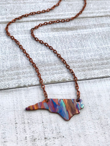 Flame Painted Copper North Carolina Necklace