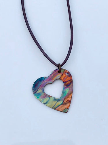 Flame Painted Copper Cutout Heart Necklace