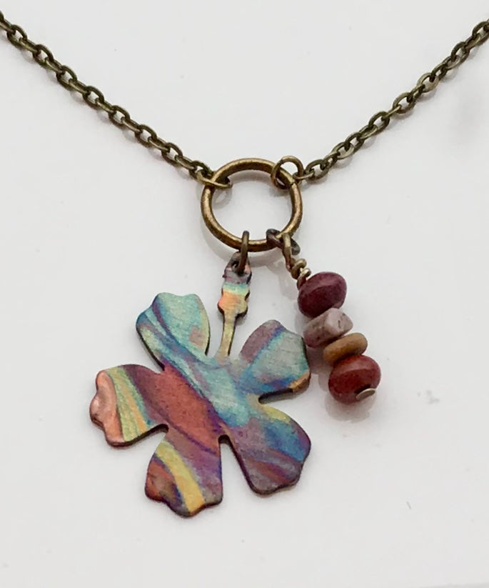 Flame Painted Copper Hibiscus Necklace