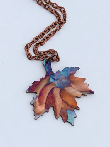 Flame Painted Copper Maple Leaf