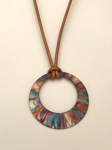 Flame Painted Copper Offset Washer Necklace