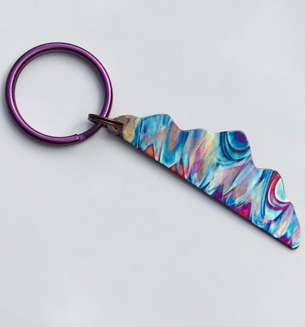 Flame Painted Copper Mountains Keychain