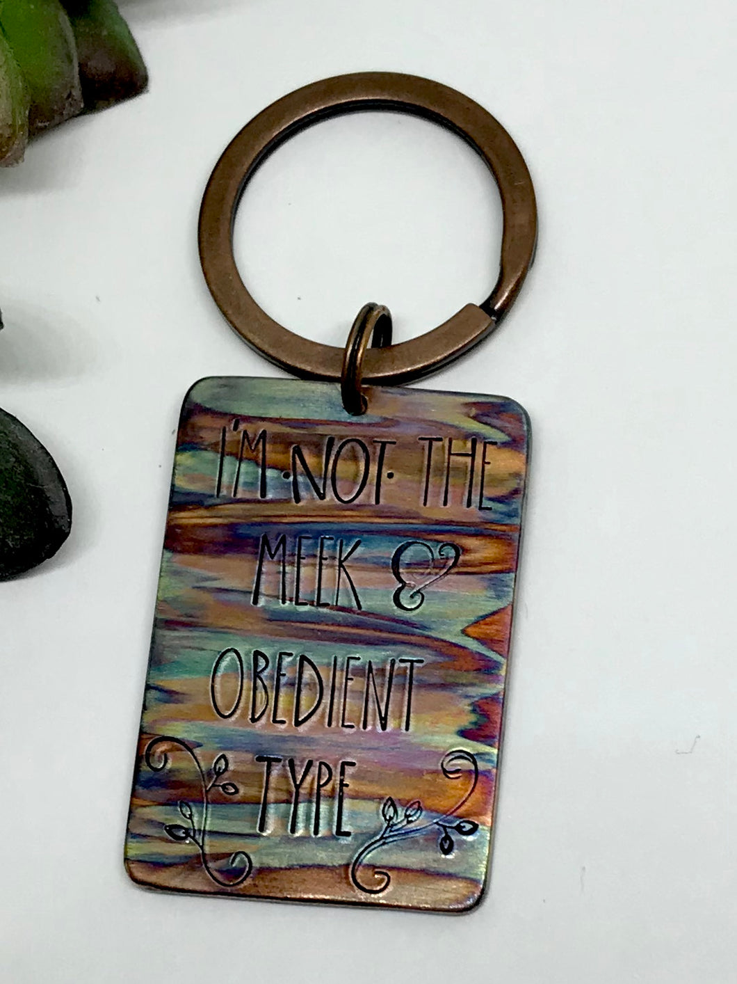 Flame Painted Not Meek & Obedient Keychain