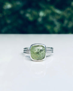 Natural Mohave Peridot Square Cut Ring