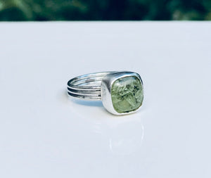 Natural Mohave Peridot Square Cut Ring