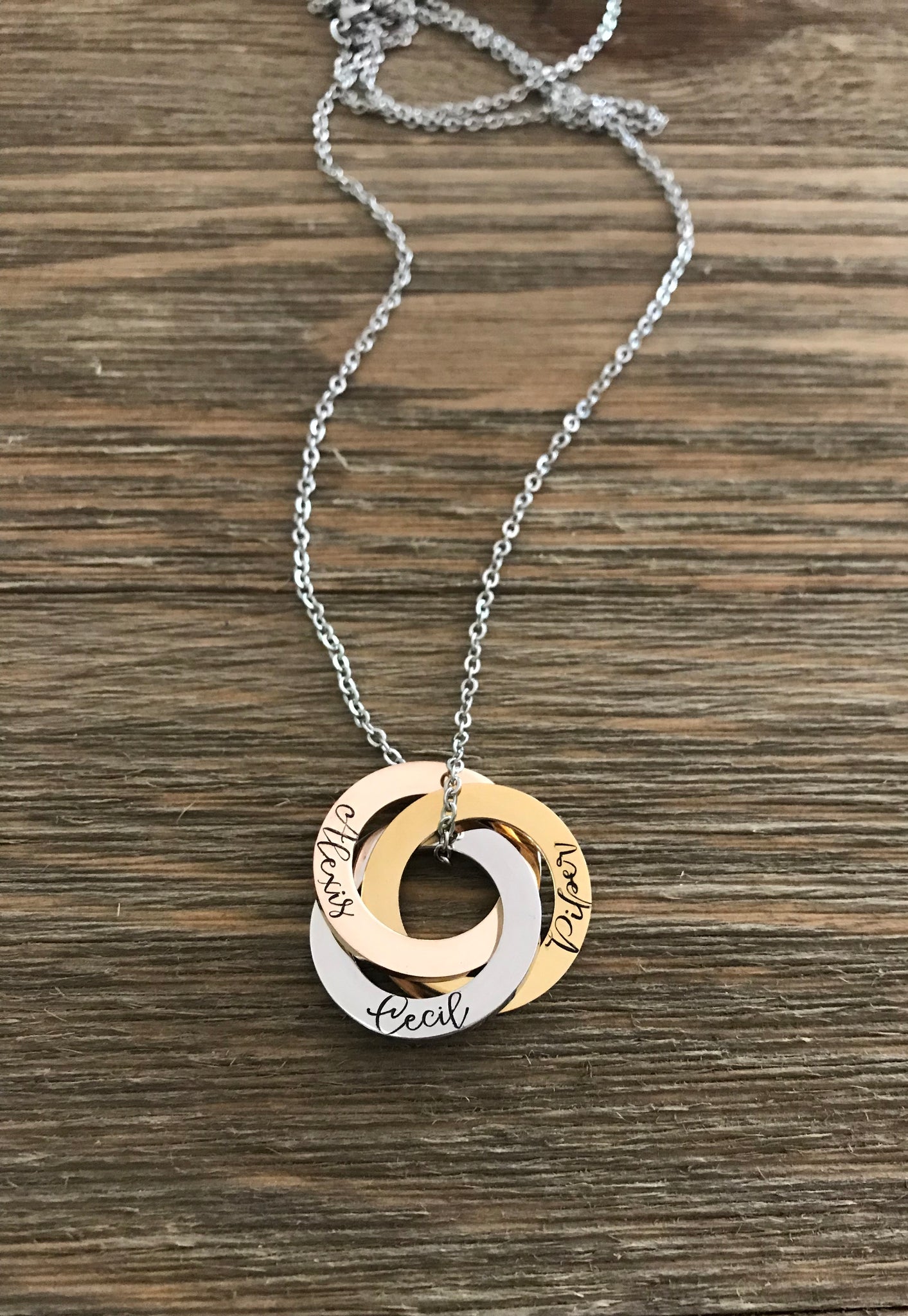 Personalised 9ct Gold Mini Russian Ring Necklace | Posh Totty Designs