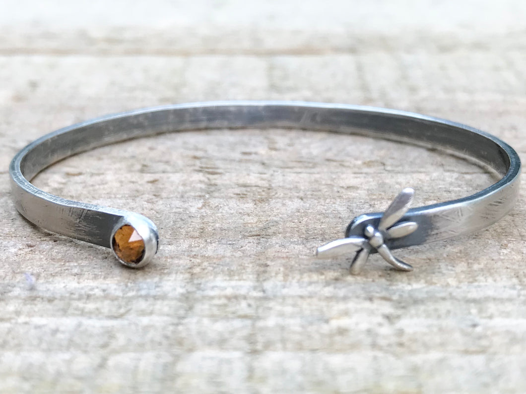 Sterling Silver Dragonfly Amber Reverse Cuff